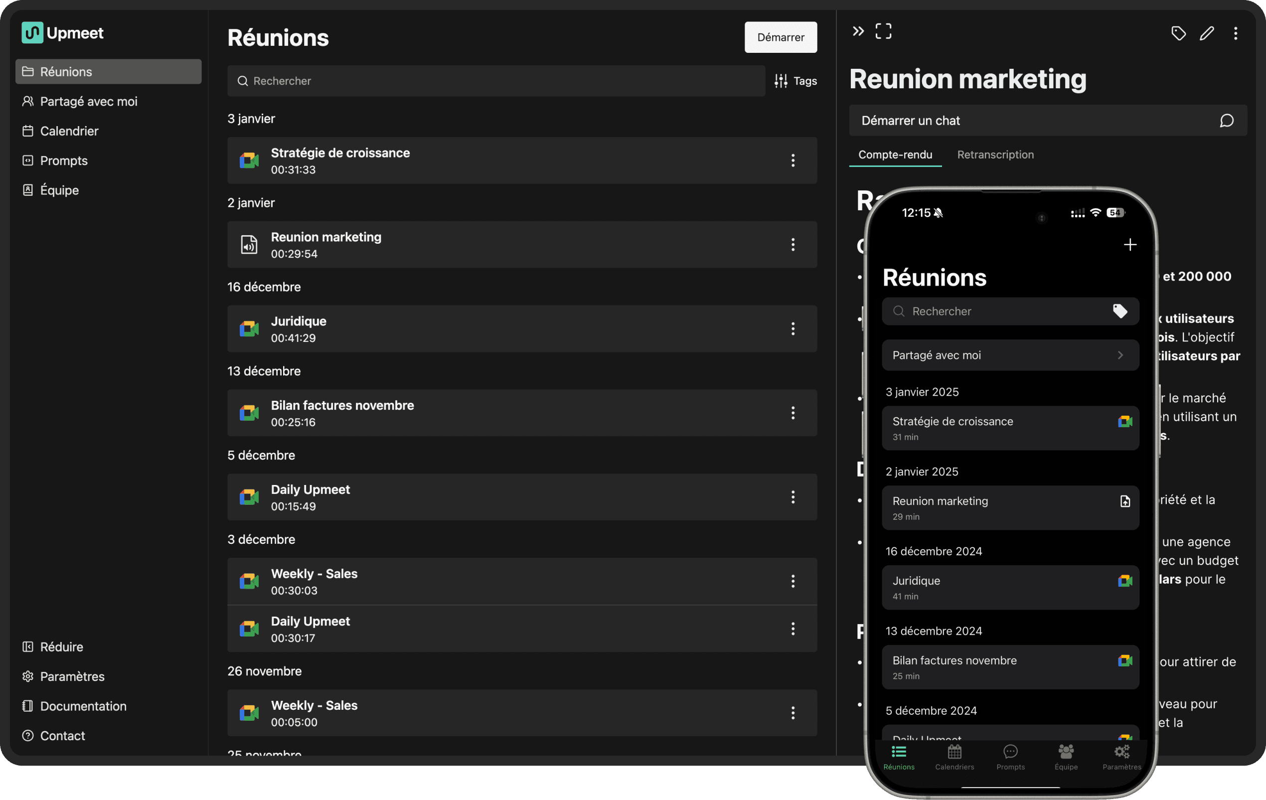 Aperçu de l’application Upmeet
